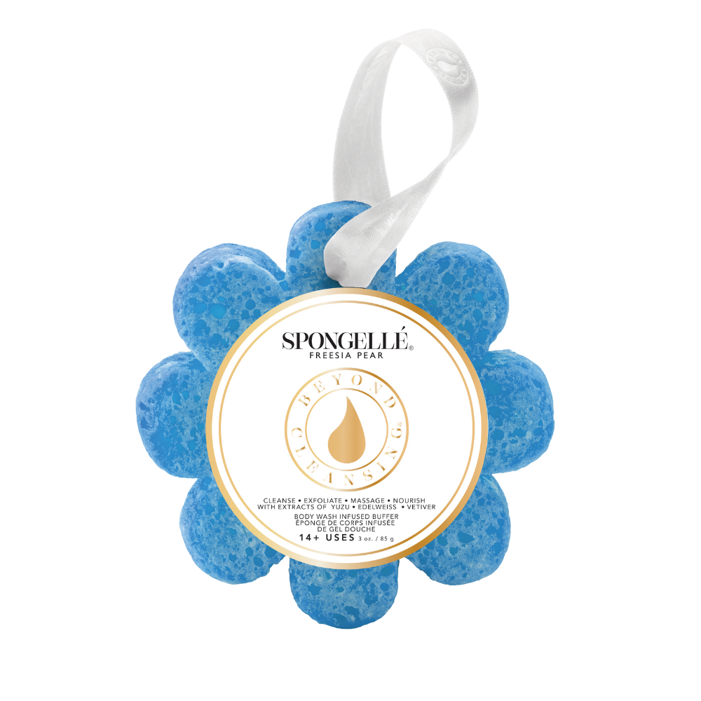 PureFlow Freesia & Pear Bath Sponge – Built-In Body Wash, 14+ Uses, Vegan & Cruelty-Free