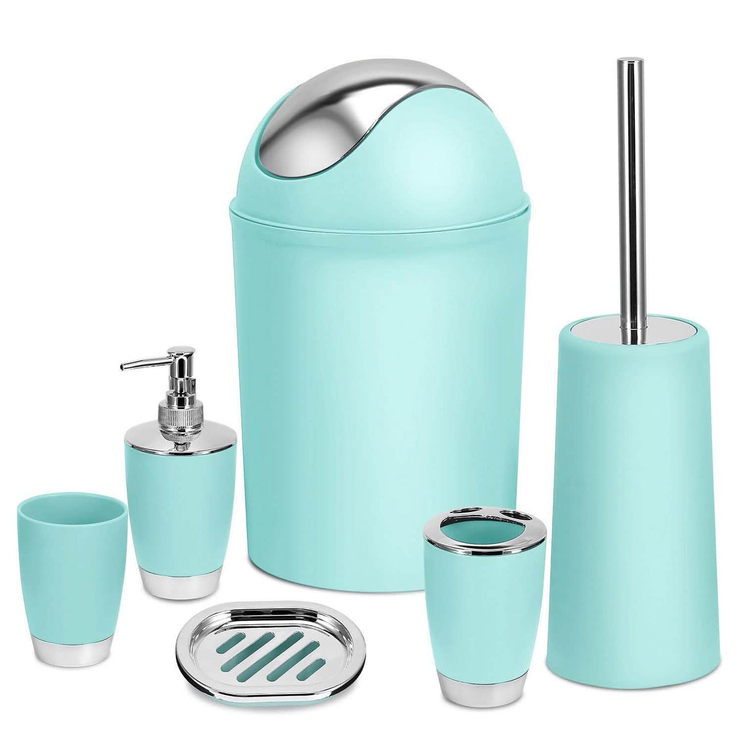 PureFlow 6-Piece Bathroom Accessories Set – Soap Dispenser, Toothbrush Holder, Trash Can & More