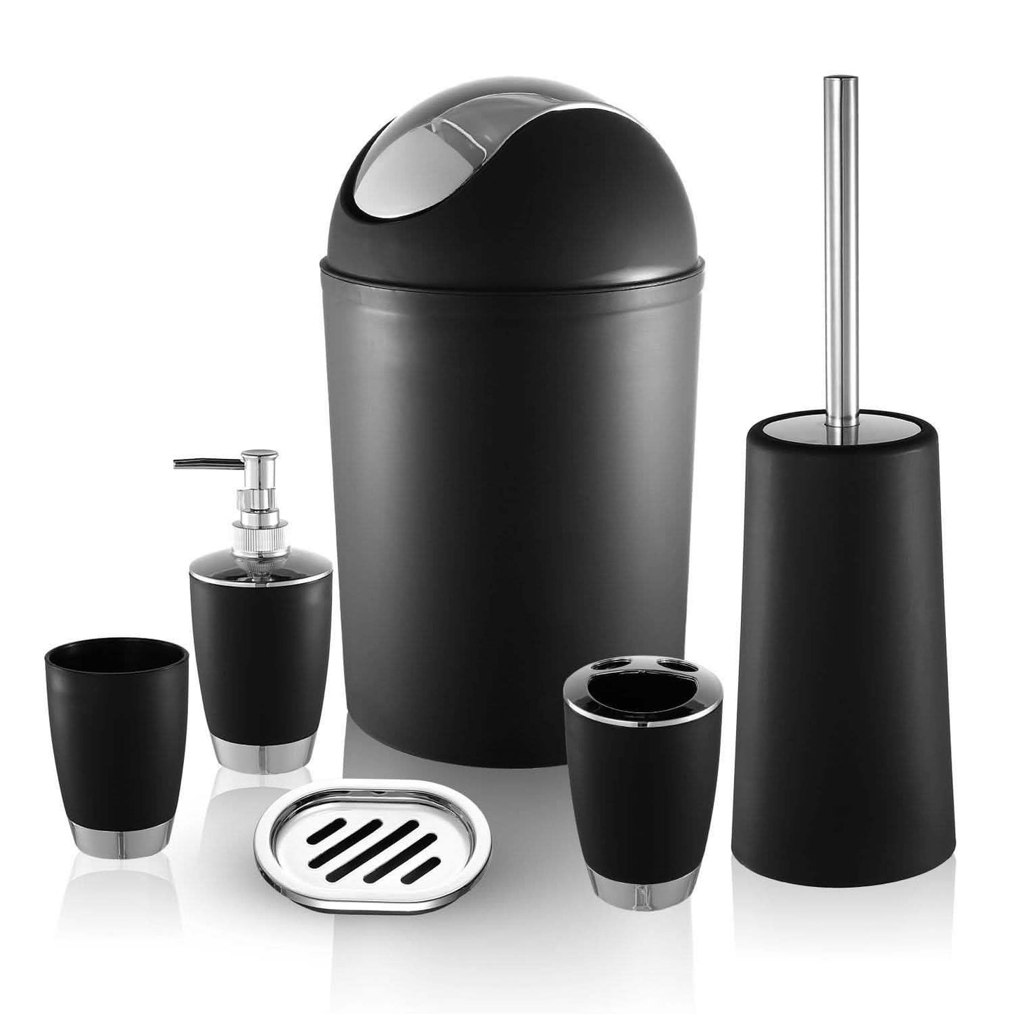 PureFlow 6-Piece Bathroom Accessories Set – Soap Dispenser, Toothbrush Holder, Trash Can & More