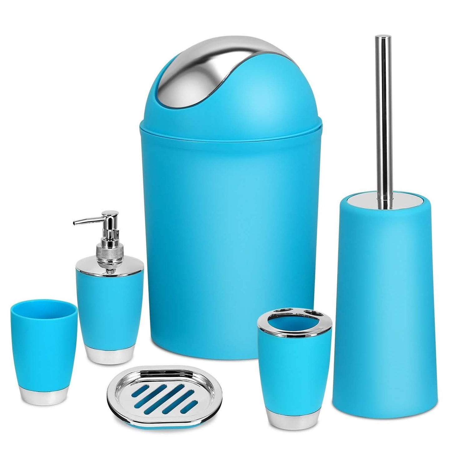 PureFlow 6-Piece Bathroom Accessories Set – Soap Dispenser, Toothbrush Holder, Trash Can & More
