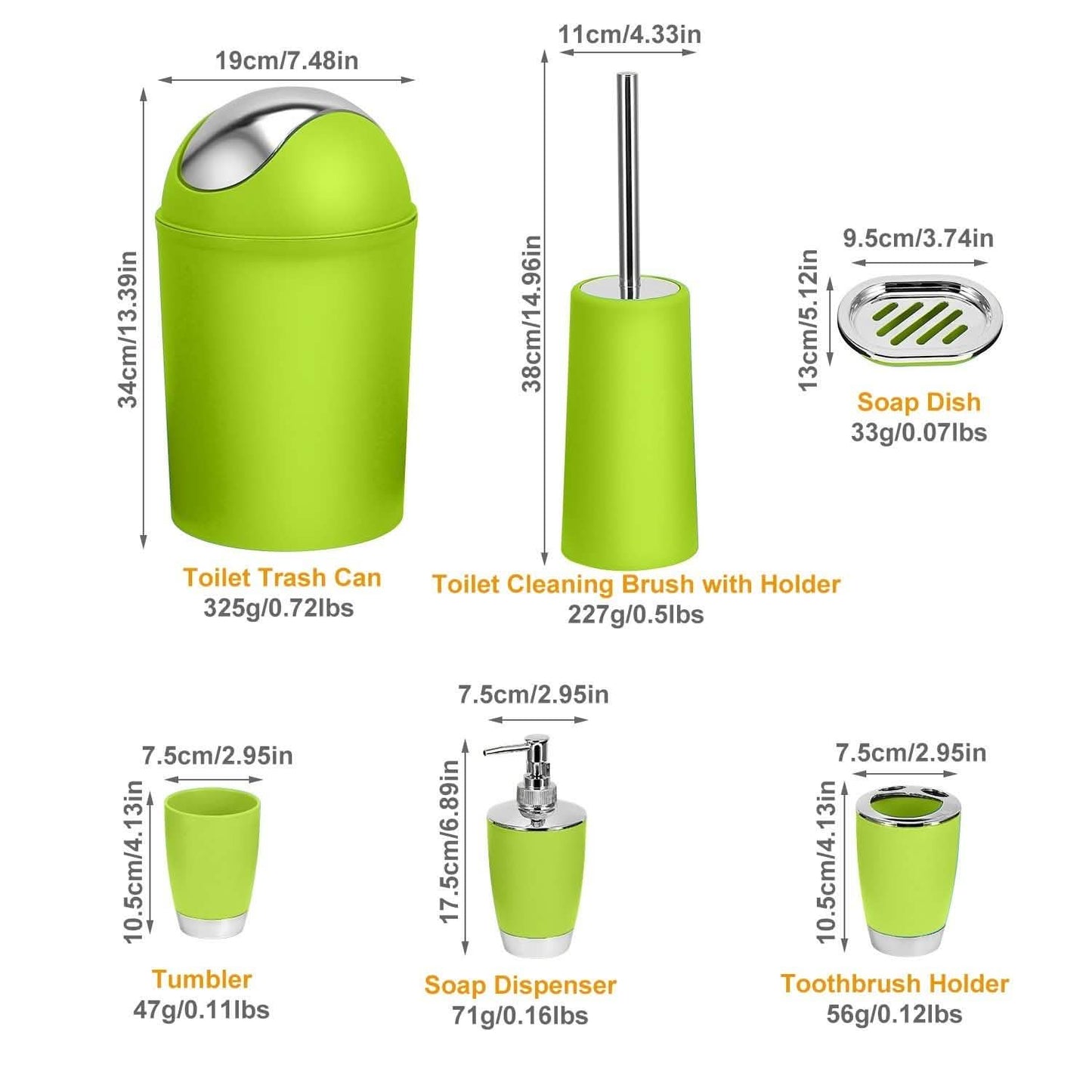 PureFlow 6-Piece Bathroom Accessories Set – Soap Dispenser, Toothbrush Holder, Trash Can & More