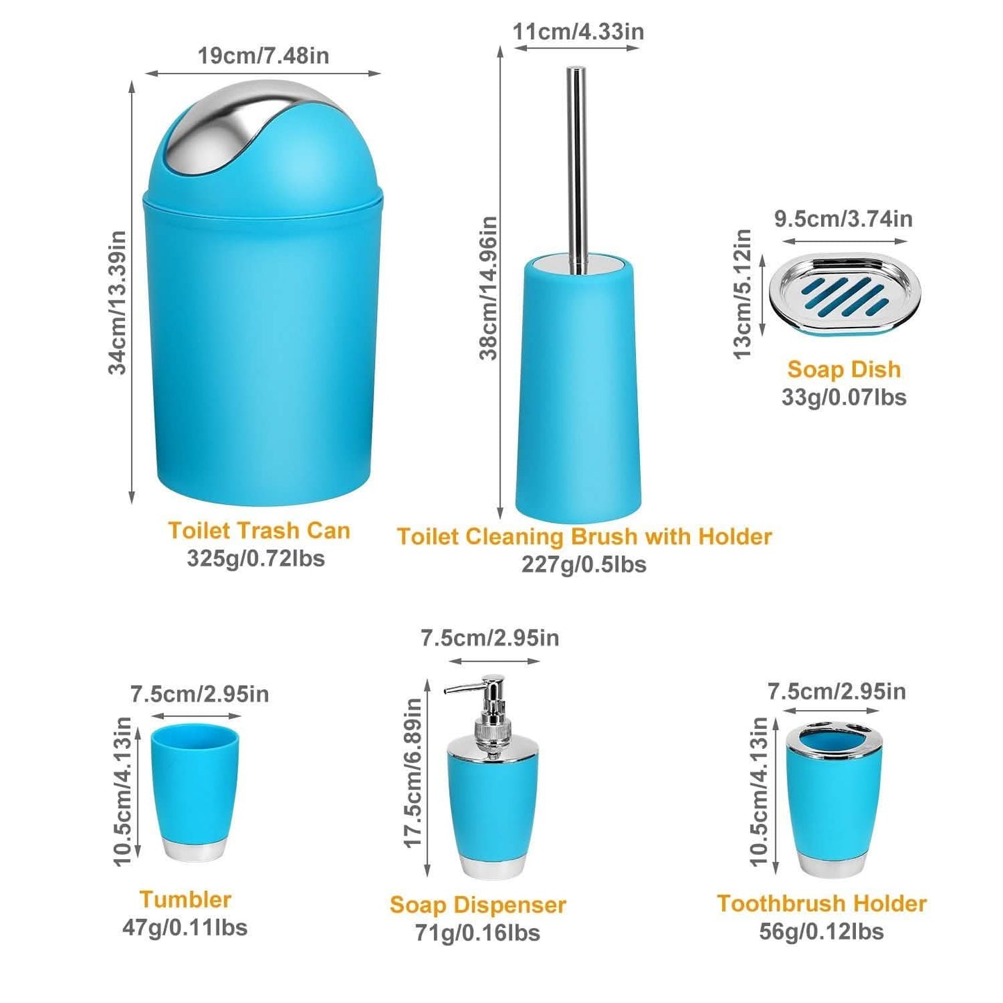 PureFlow 6-Piece Bathroom Accessories Set – Soap Dispenser, Toothbrush Holder, Trash Can & More