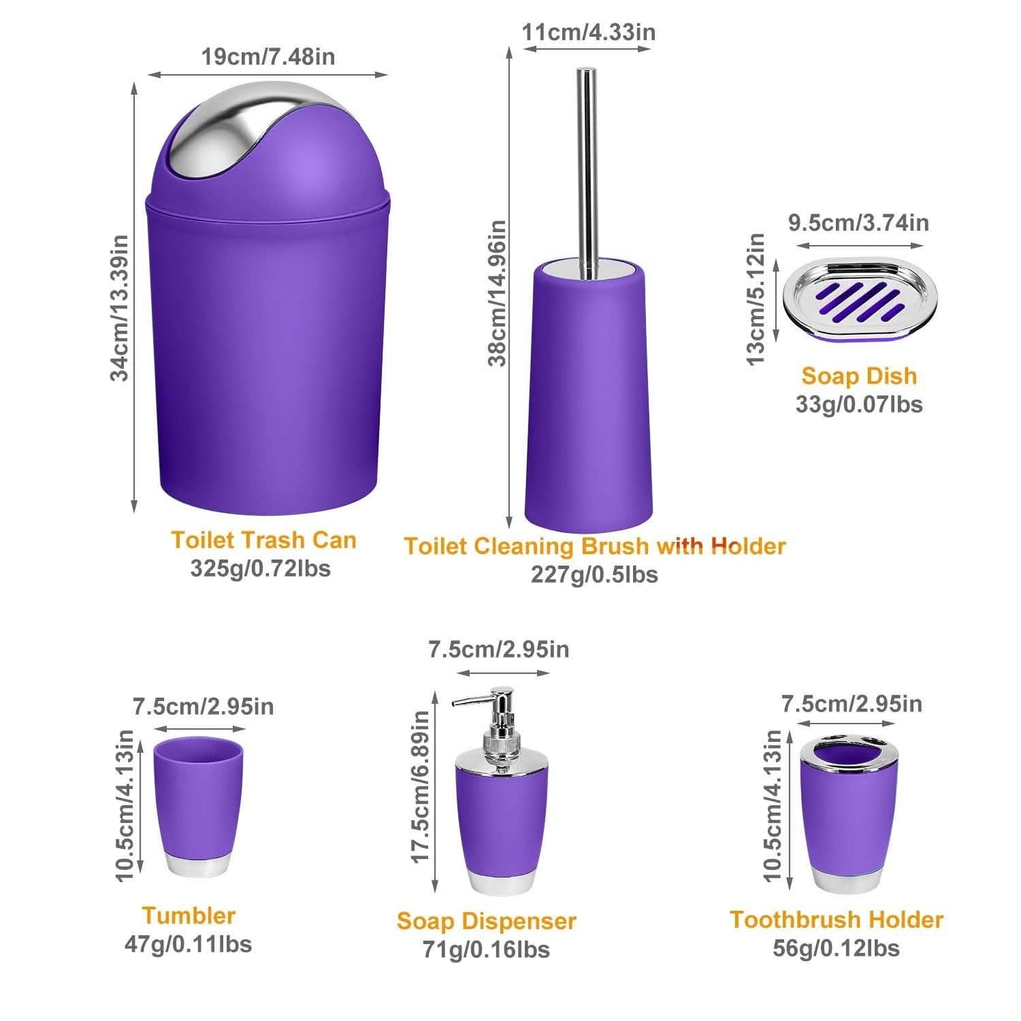 PureFlow 6-Piece Bathroom Accessories Set – Soap Dispenser, Toothbrush Holder, Trash Can & More