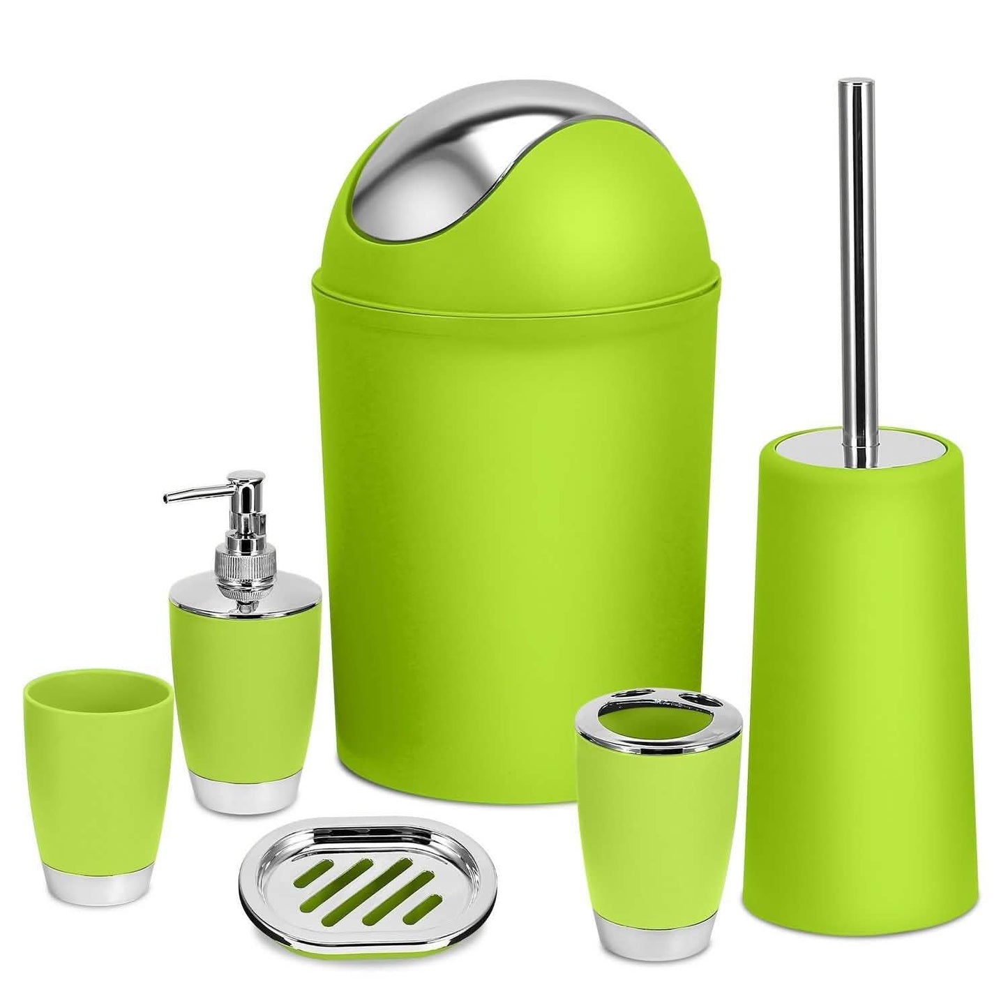 PureFlow 6-Piece Bathroom Accessories Set – Soap Dispenser, Toothbrush Holder, Trash Can & More