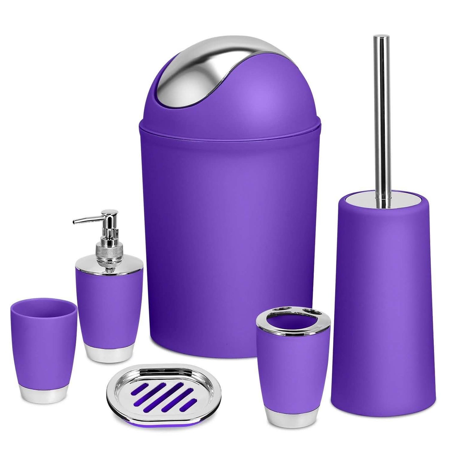 PureFlow 6-Piece Bathroom Accessories Set – Soap Dispenser, Toothbrush Holder, Trash Can & More