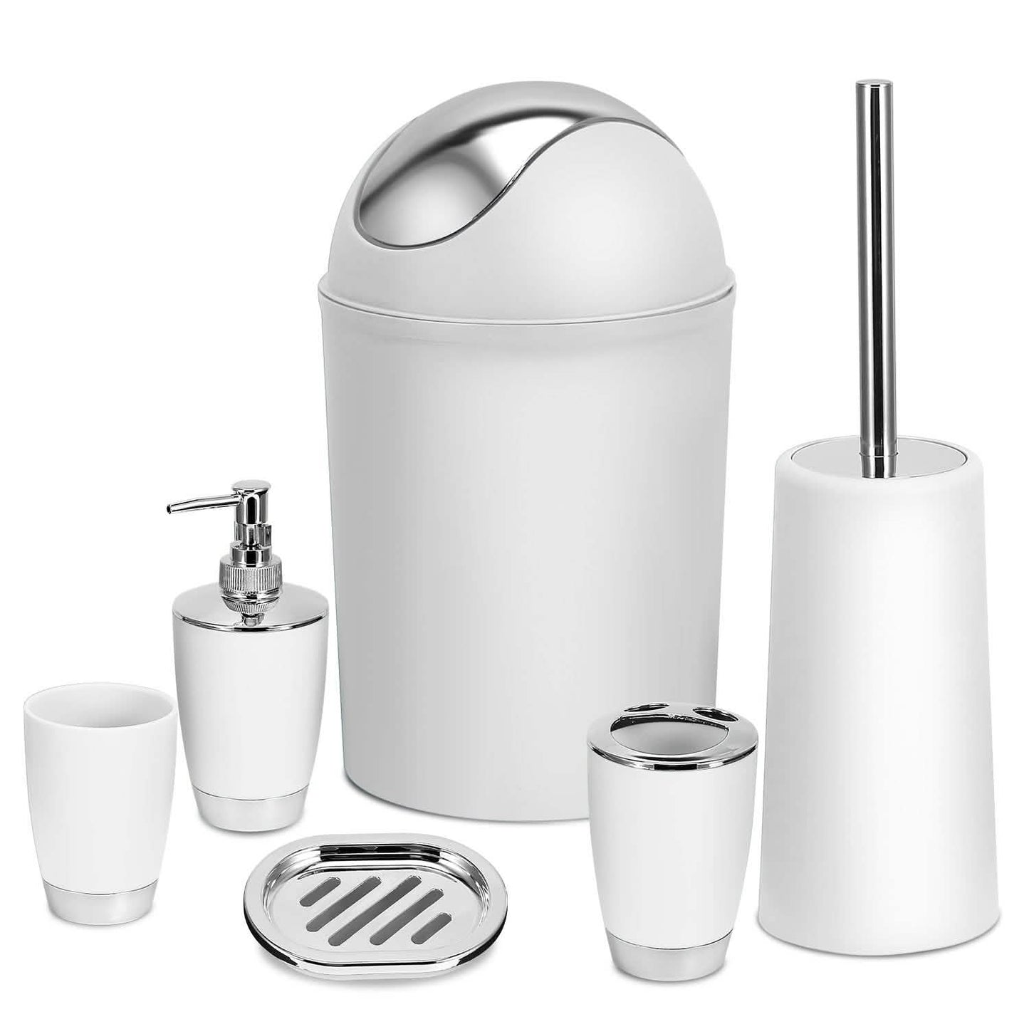 PureFlow 6-Piece Bathroom Accessories Set – Soap Dispenser, Toothbrush Holder, Trash Can & More