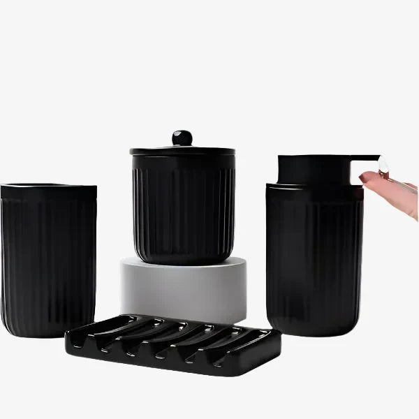 PureFlow Recycled Ceramic Bathroom Set – 4-Piece, Eco-Clay, Liquid Dispenser Included
