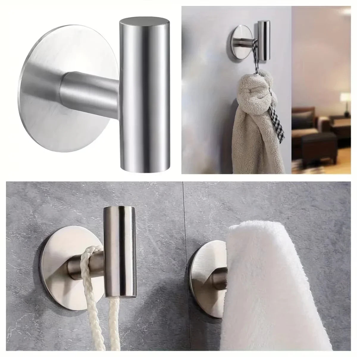 PureFlow Self-Adhesive Stainless Steel Wall Hook – No Drill, Bathroom & Kitchen Organizer