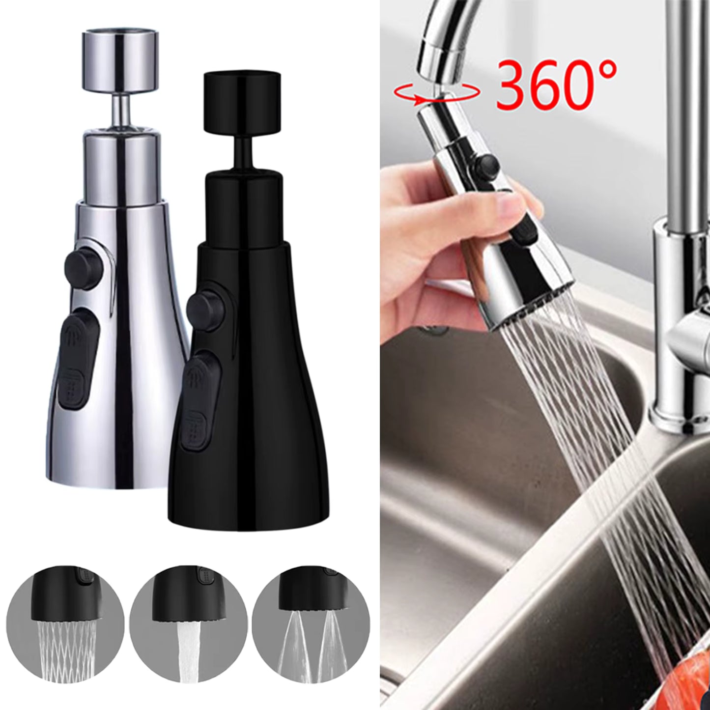PureFlow 3-in-1 Faucet Extender – Universal Fit, 360° Swivel, 3 Spray Modes