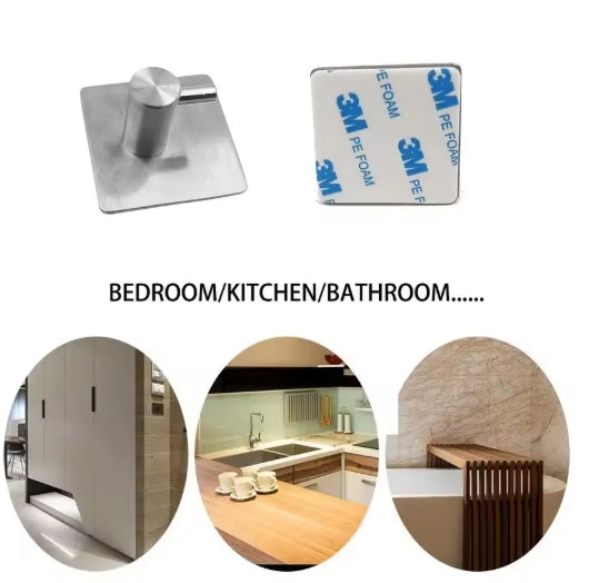 PureFlow Stainless Steel Self-Adhesive Wall Hook – No Drill, Rust-Proof, Heavy Duty