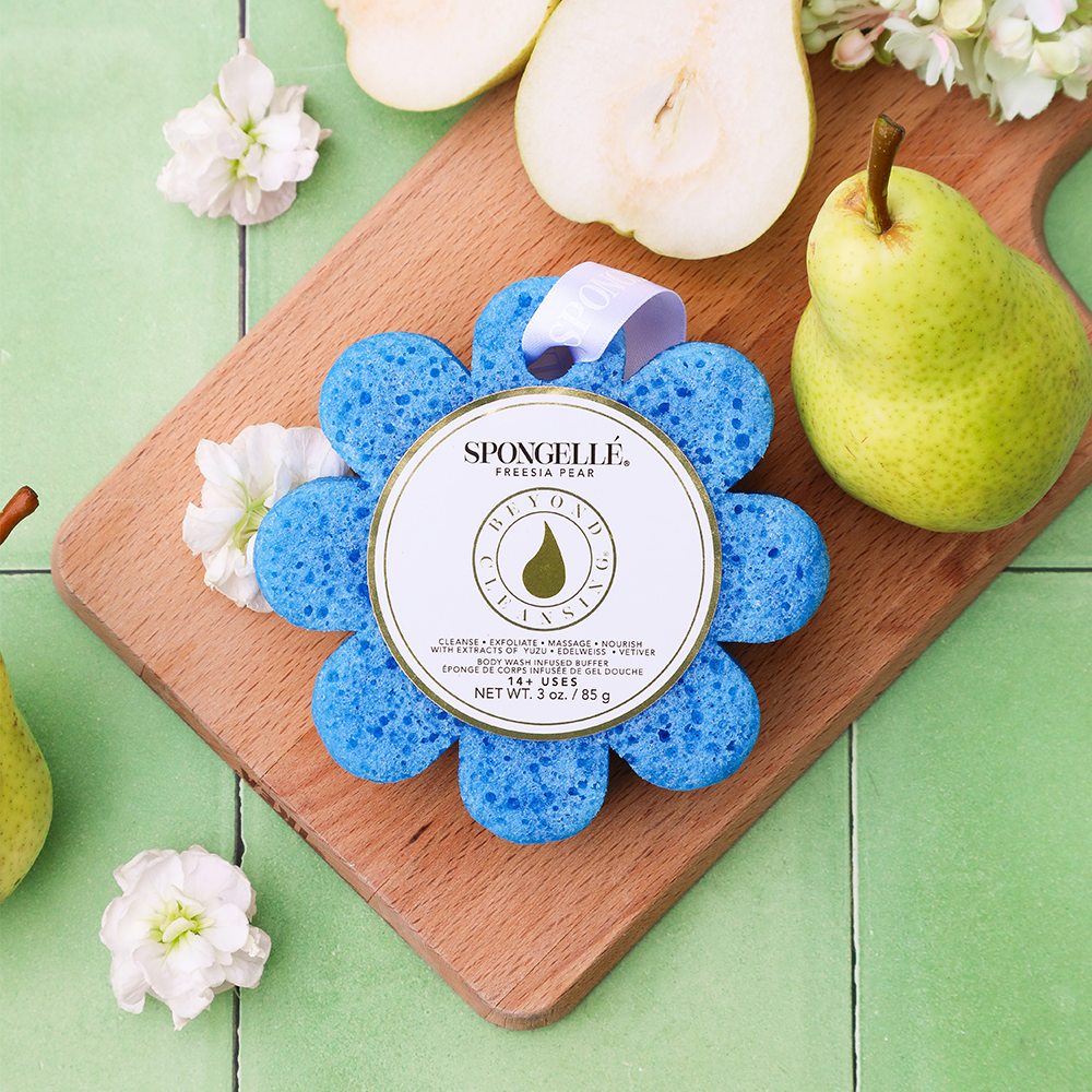 PureFlow Freesia & Pear Bath Sponge – Built-In Body Wash, 14+ Uses, Vegan & Cruelty-Free